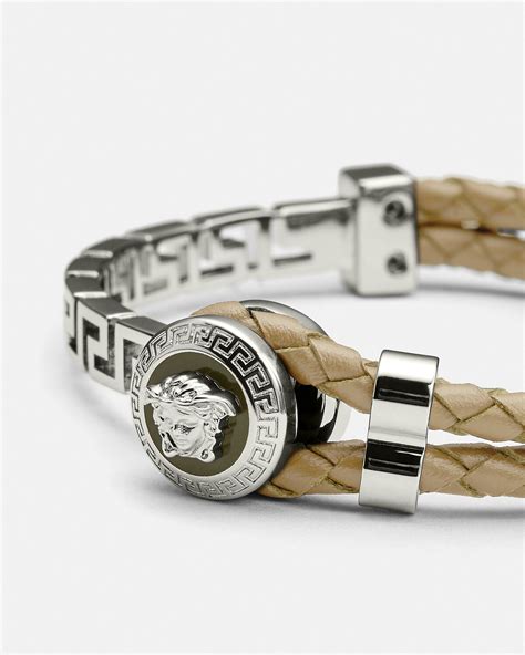 versace mens leather bracelet|Versace greca braided bracelet.